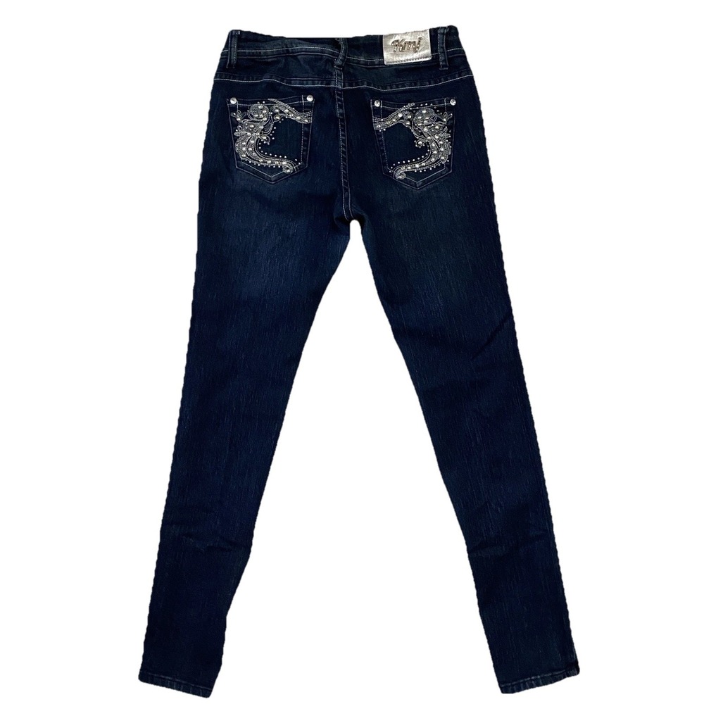 KMJ Indie Sleaze Embellished Skinny Jeans Women 9 Low Rise Stretch  Dark Denim